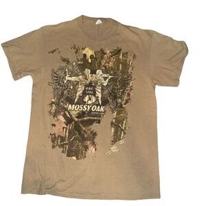Mossy Oak Shirt Mens M Beige Short Sleeve Camo Hunting Outdoors Grunge Y2K